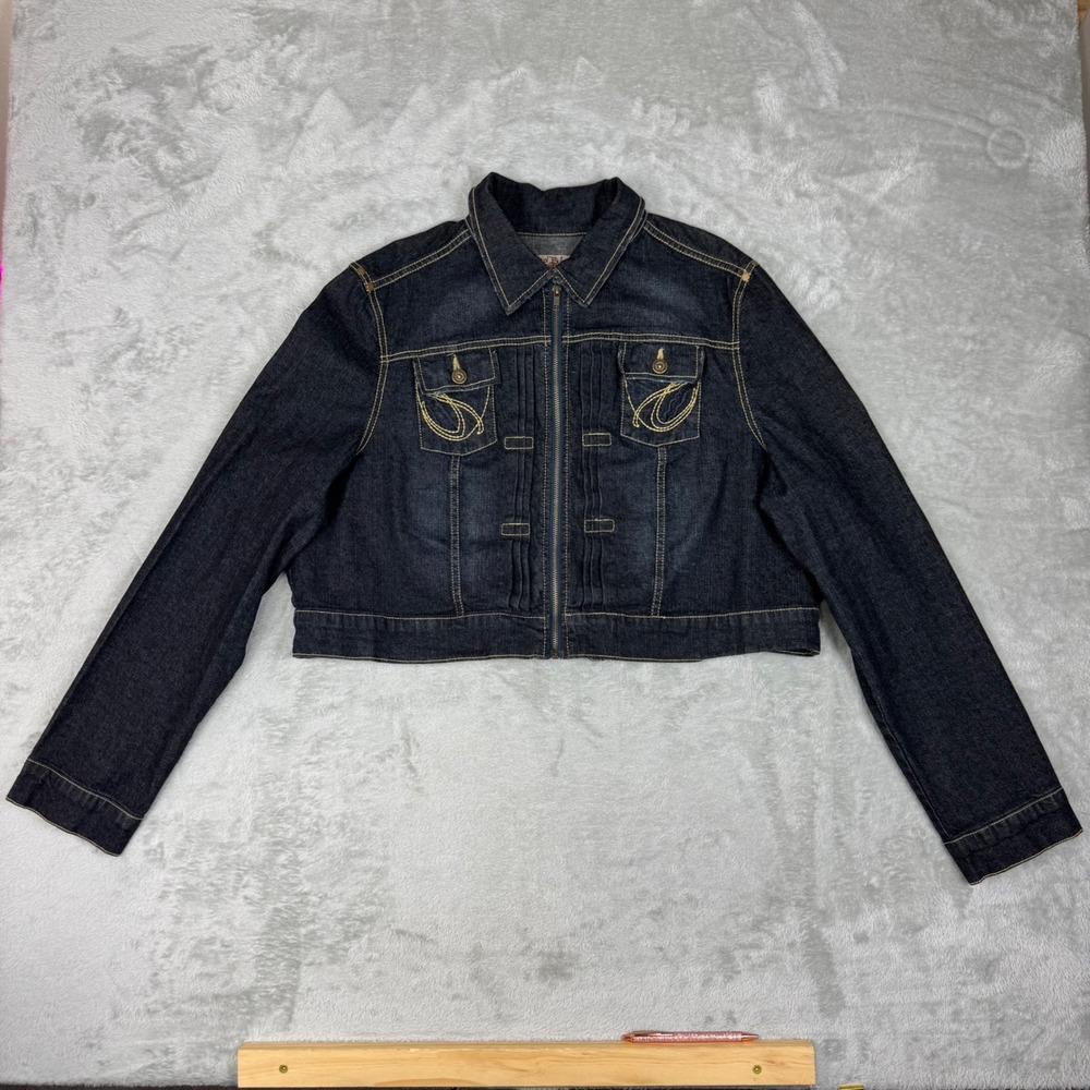 Paris Blues Women's Size 3 Dark Wash Denim Jacket Studded Embroidered Y2K